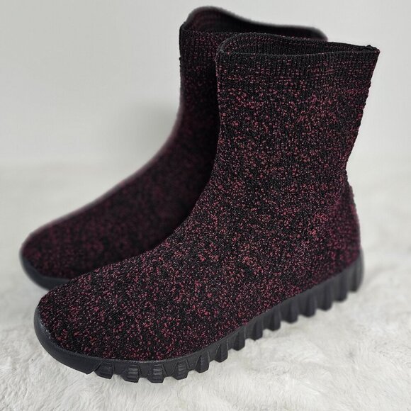 Bernie Mev Black Maroon Pullon Lug Sole Sock Bootie Size 10.5 - Picture 12 of 13